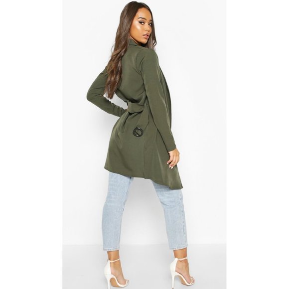 BOOHOO Olive Green Isobel O-Ring Belted Knit Duster Cardigan/Jacket NWT 6P - Picture 3 of 11